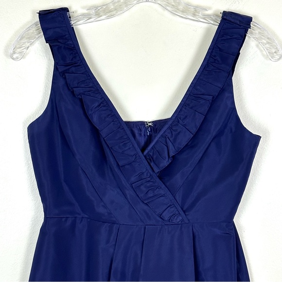 J. CREW Women’s 100% Silk Deep Navy Indigo Cocktail Dress Ruffle Detail, Size 2P - Picture 2 of 9